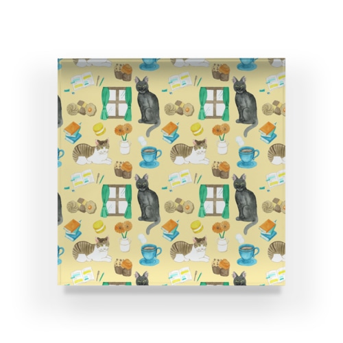 猫と休息柄 Acrylic Block