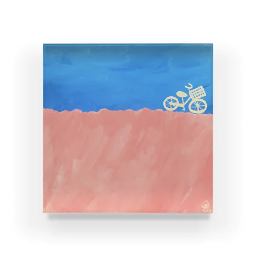 土手<自転車・ピンク> Acrylic Block