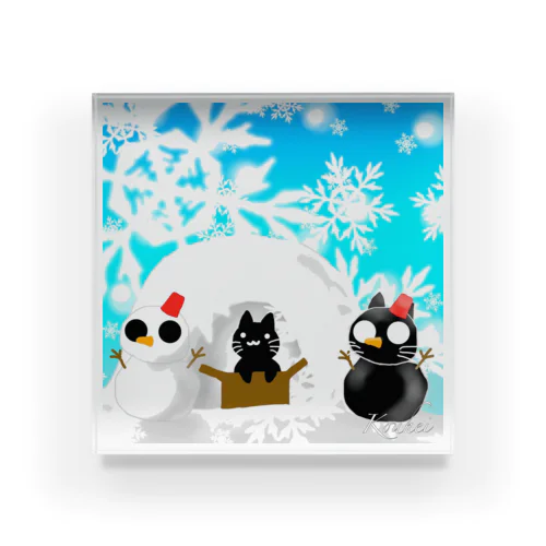 くろねこさんと雪だるま Acrylic Block