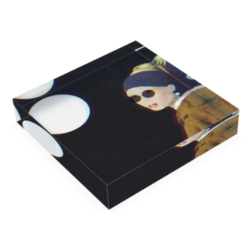 真珠の耳飾りのサングラス少女 -girl with a pearl earring & sunglasses- Acrylic Block