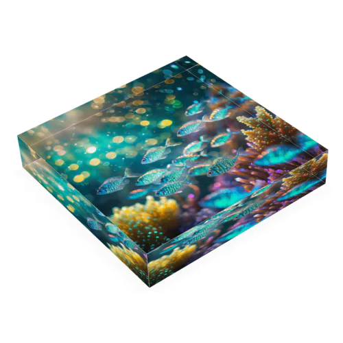 海の中で熱帯魚が泳ぐ Acrylic Block