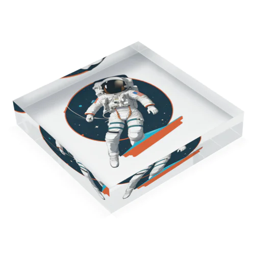 宇宙遊泳中のレトロな宇宙飛行士 Acrylic Block