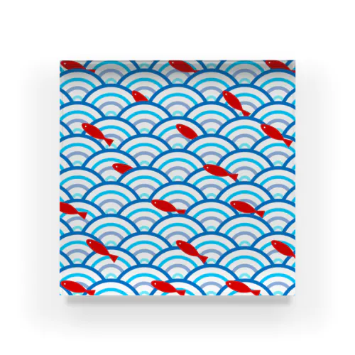 赤い魚と青海波 アクリルブロック