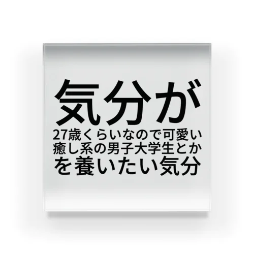 気分が27歳くらいなので可愛い癒し系の男子大学生とかを養いたい気分 Acrylic Block