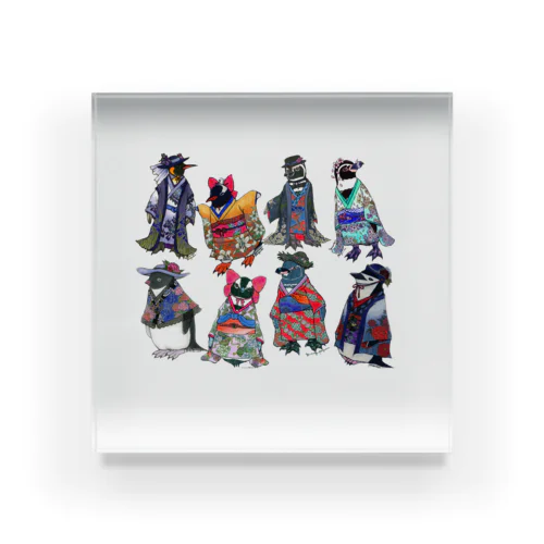 Kimono Penguins Acrylic Block