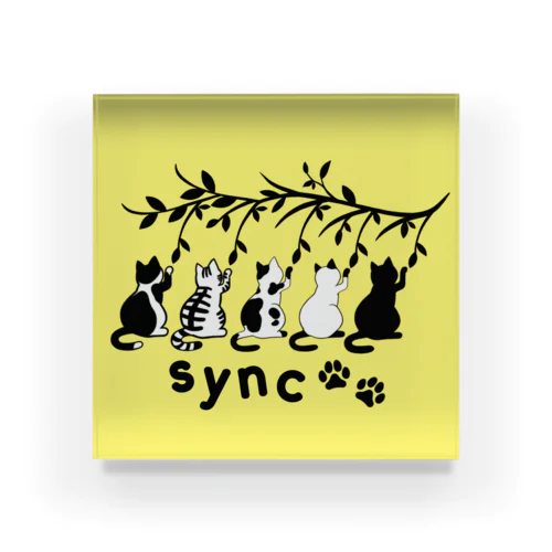 シンクロにゃんこ yellow Acrylic Block