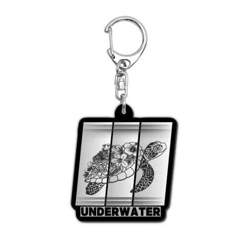 Cute Sea Turtle With Wonderful Hibiscus Flowers Design Acrylic Key Chain