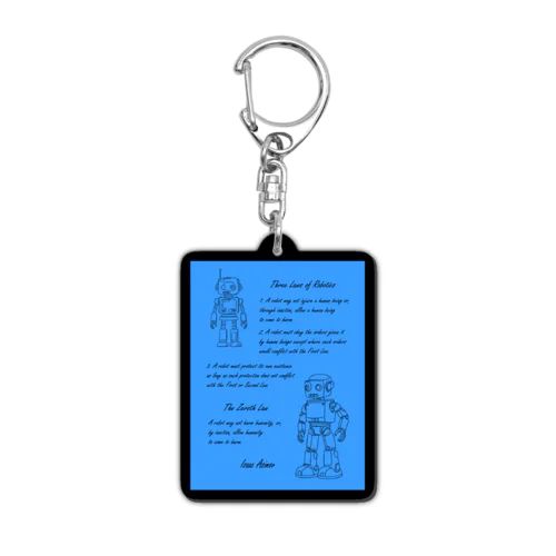 アシモフのロボット3原則とロボットの落書き  セルリアンブルー Acrylic Key Chain