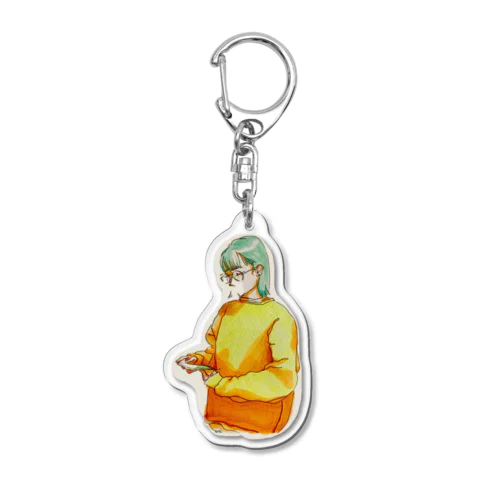 スマホをいじる眼鏡な女の子 Acrylic Key Chain