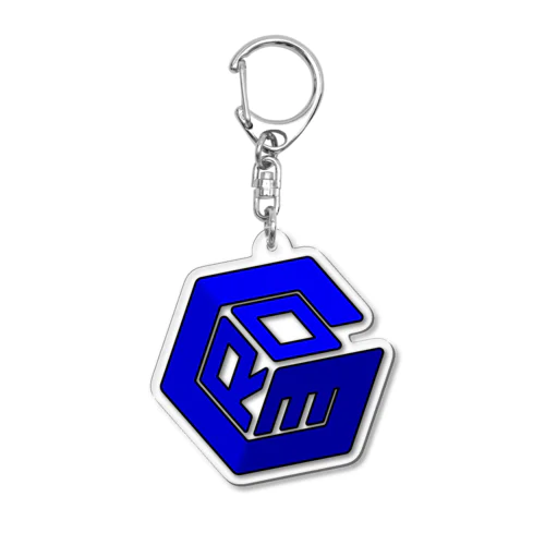 GROM(グロム)立方体風ロゴ(陰影青) Acrylic Key Chain