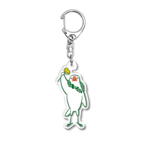 お花を掲げるふろしき文鳥 Acrylic Key Chain