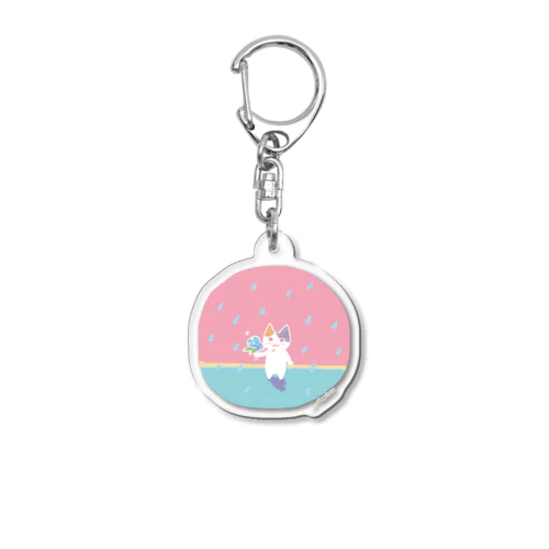 紫陽花と猫 Acrylic Key Chain