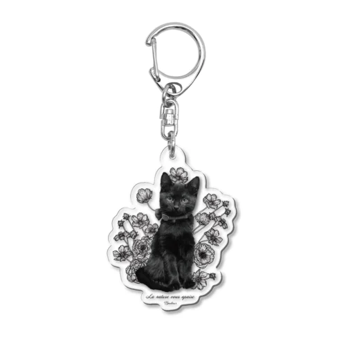 花咲き黒猫 Acrylic Key Chain