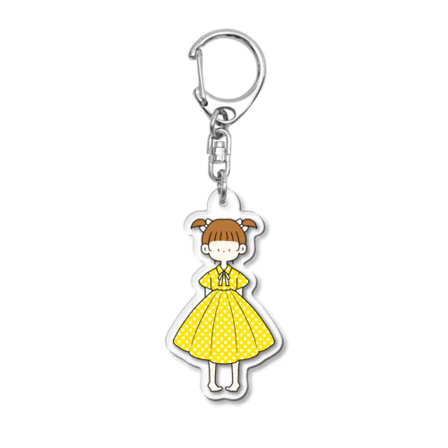 黄色の水玉ワンピースのおんなのこ。 Acrylic Key Chain