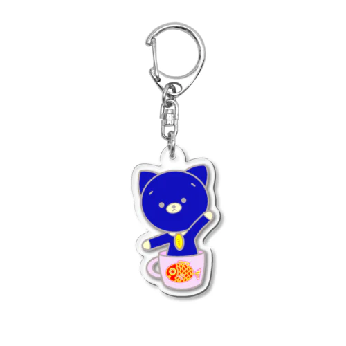 コップ入り招き猫（ネイビー） Acrylic Key Chain