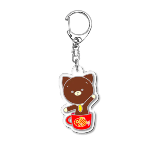 コップ入り招き猫（ブラウン） Acrylic Key Chain