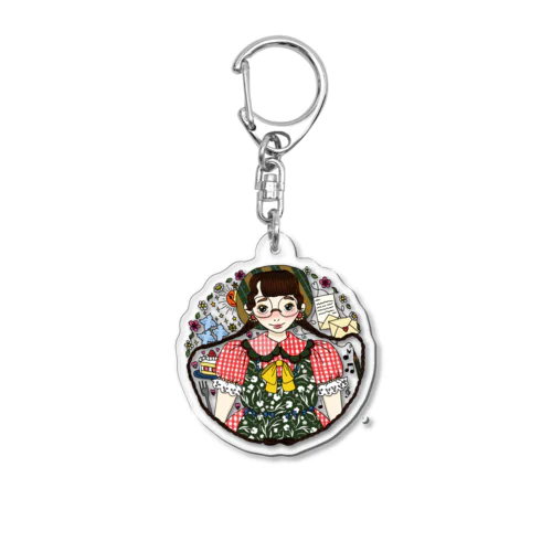 おさげでメガネの女の子 Acrylic Key Chain