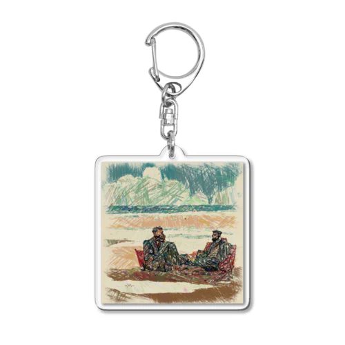 海岸でくつろぐ髭おやじ達 Acrylic Key Chain