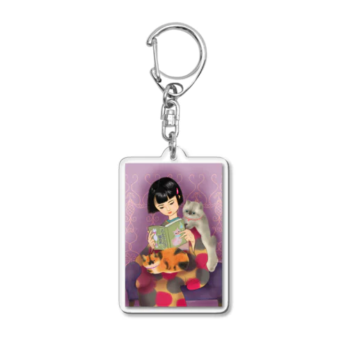 大正浪漫ヲトメ図画ーねこと読書 Acrylic Key Chain