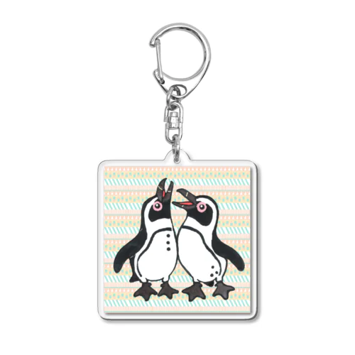 仲良く鳴き合うケープペンギン背景ありA Acrylic Key Chain