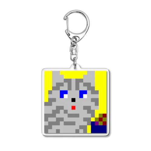 サバトラ猫　ドットなごはんタイム Acrylic Key Chain