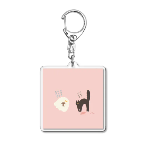 おばけとびっくりいかくねこ Acrylic Key Chain