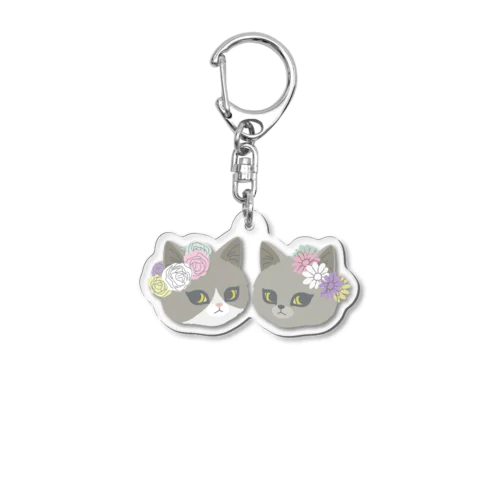 Fam& 花と猫 Two cats Acrylic Key Chain