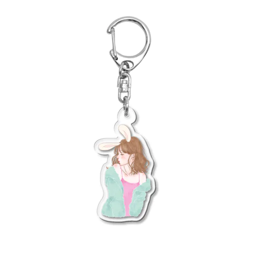 もこもこルームうさぎ Acrylic Key Chain