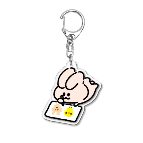 お絵かきをするうさぎ Acrylic Key Chain