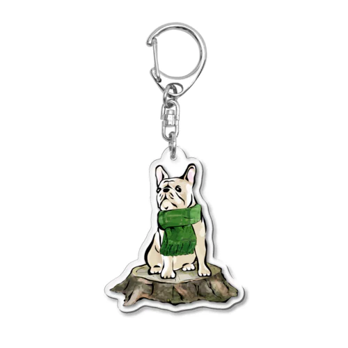 マフラー犬　フレンチブルドッグ　クリーム Acrylic Key Chain