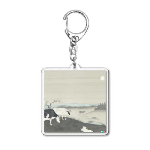 牛のいる静かな風景 Acrylic Key Chain