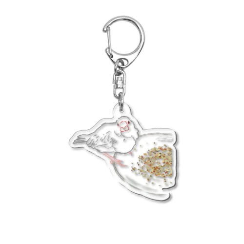 もぐもぐ文鳥さん 線画 Acrylic Key Chain