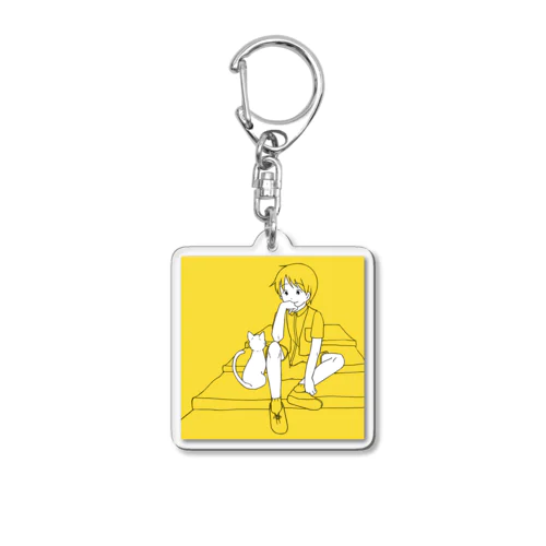 階段の白猫と男のコ。 Acrylic Key Chain