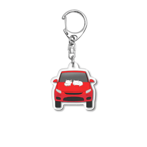 赤い車とちびにゃんず Acrylic Key Chain