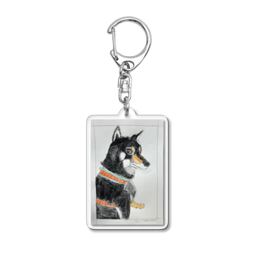 可愛い柴犬・黒い豆柴、黒柴。手描きのイラスト・水彩画。 Acrylic Key Chain