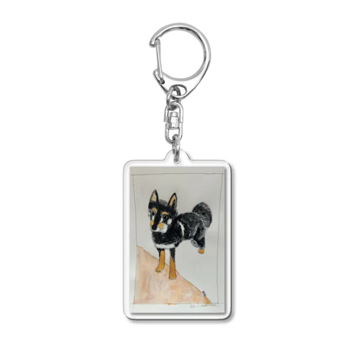 【赤ちゃん犬】可愛い柴犬・黒い豆柴の手描きのイラスト、水彩画 Acrylic Key Chain