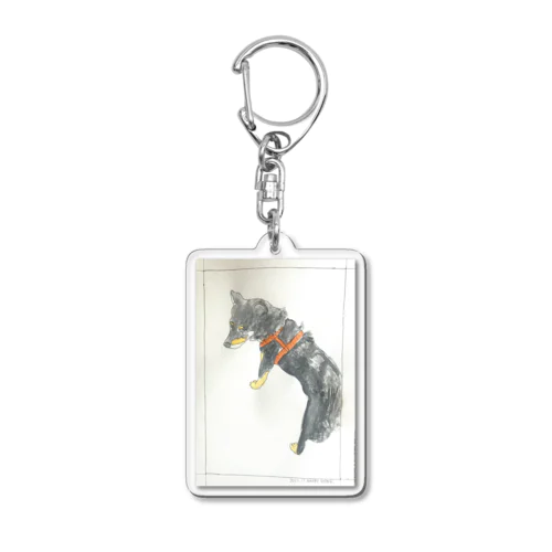 可愛い柴犬・黒い豆柴の手描きのイラスト、水彩画 Acrylic Key Chain