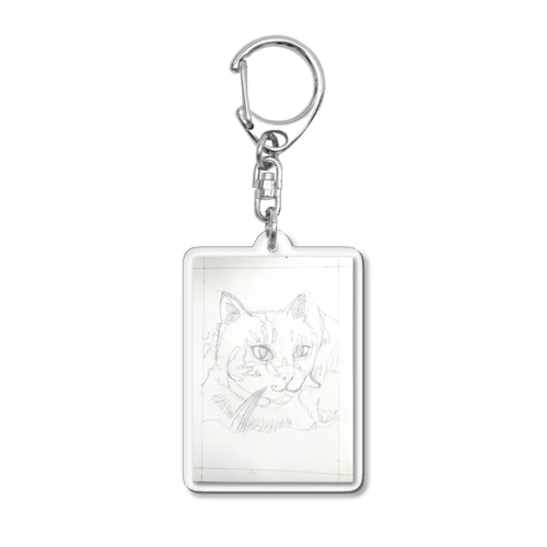 2匹の可愛い猫の手描きイラスト、鉛筆画、線画。 Acrylic Key Chain