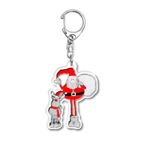 Santa＆Rudolph(モノトーン×赤) Acrylic Key Chain