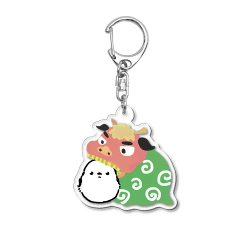 【お正月グッズ】もふもふシマエナガと獅子舞　アクキー Acrylic Key Chain