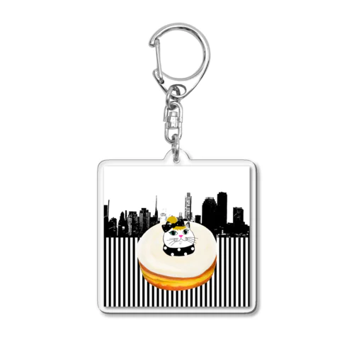 モチ猫ちゃんホワイトチョコドーナツ Acrylic Key Chain