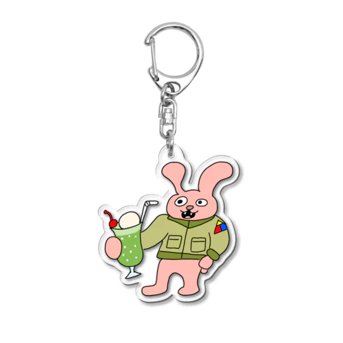 レトロ感溢れるジャケットうさぎとクリームソーダ「ジャケうさ」 Acrylic Key Chain