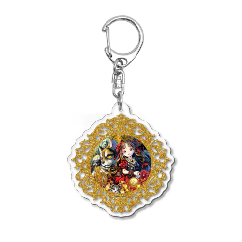 招きオオカミと女の子 Acrylic Key Chain