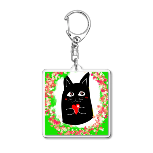 ハートを持つ、くろねこにゃん太郎　 Acrylic Key Chain