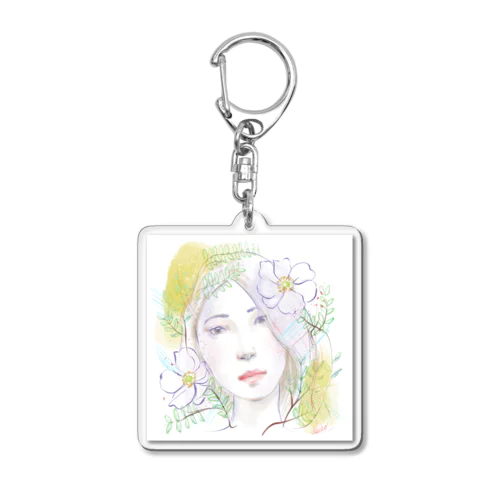 お花と水彩の子 Acrylic Key Chain