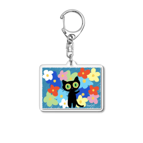 Kaolillyのクロネコと花 Acrylic Key Chain