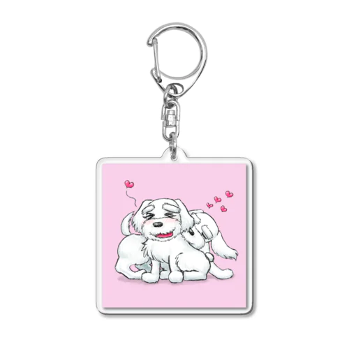 チキン南蛮のシュナを癒すシュナ(ピンク背景) Acrylic Key Chain