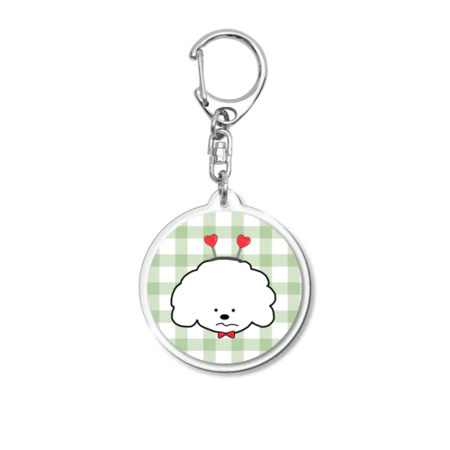 白プードルとカチューシャ(チェック) Acrylic Key Chain