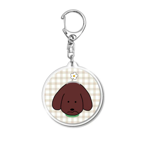 茶色ダックスとカチューシャ(チェック) Acrylic Key Chain