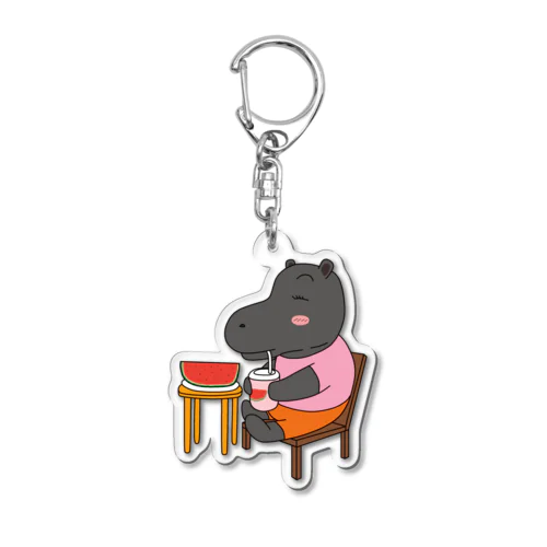 スイカジュースを飲むカバ Acrylic Key Chain